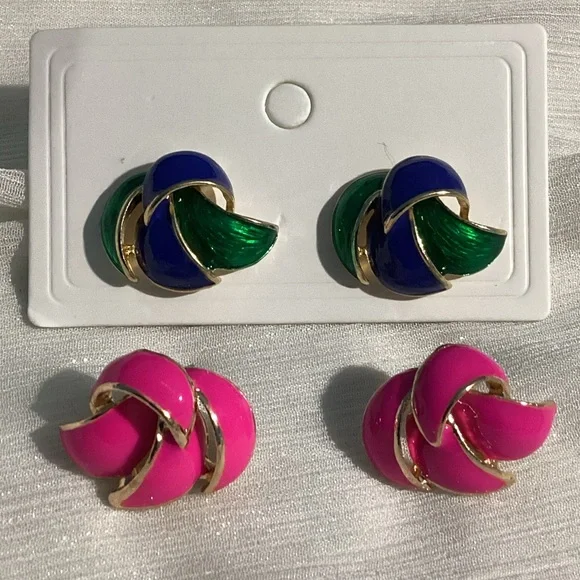 🌸 2 Pairs of Vibrant Colored GoldTone Acrylic Glossy Earrings